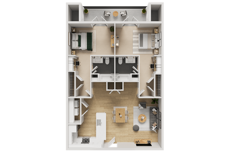Floor plan for 2 beds, 2 baths, 1072 sqft